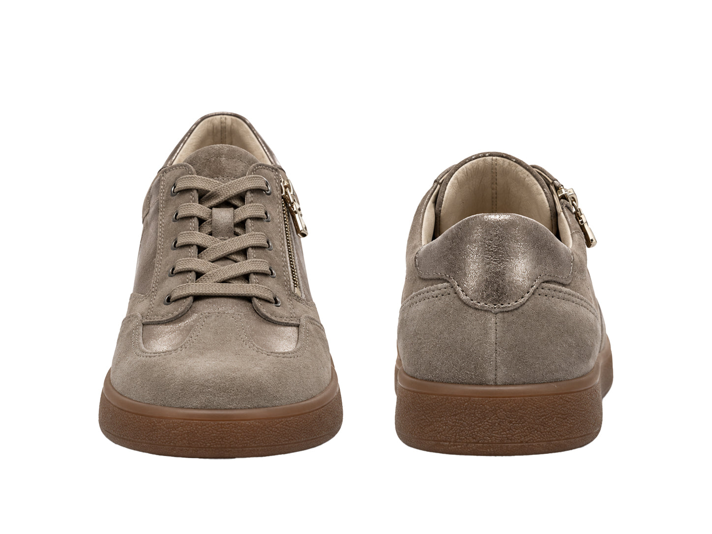 'H-Daisy' damsneaker med bred passform (H) med spetsdragkedja - taupe/beige