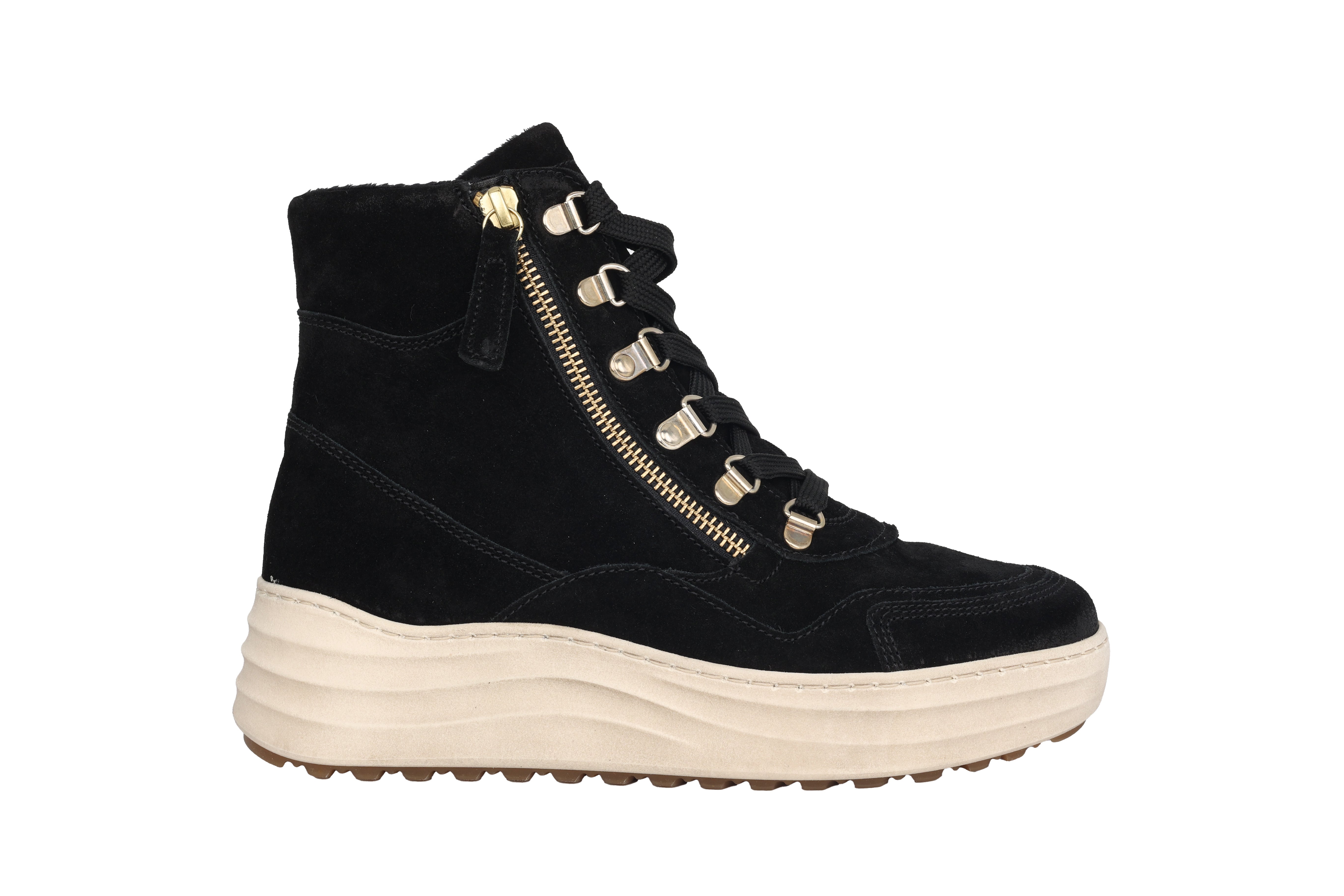 Stivaletto con zip e lacci foderato da donna '76.568.37' - Nero