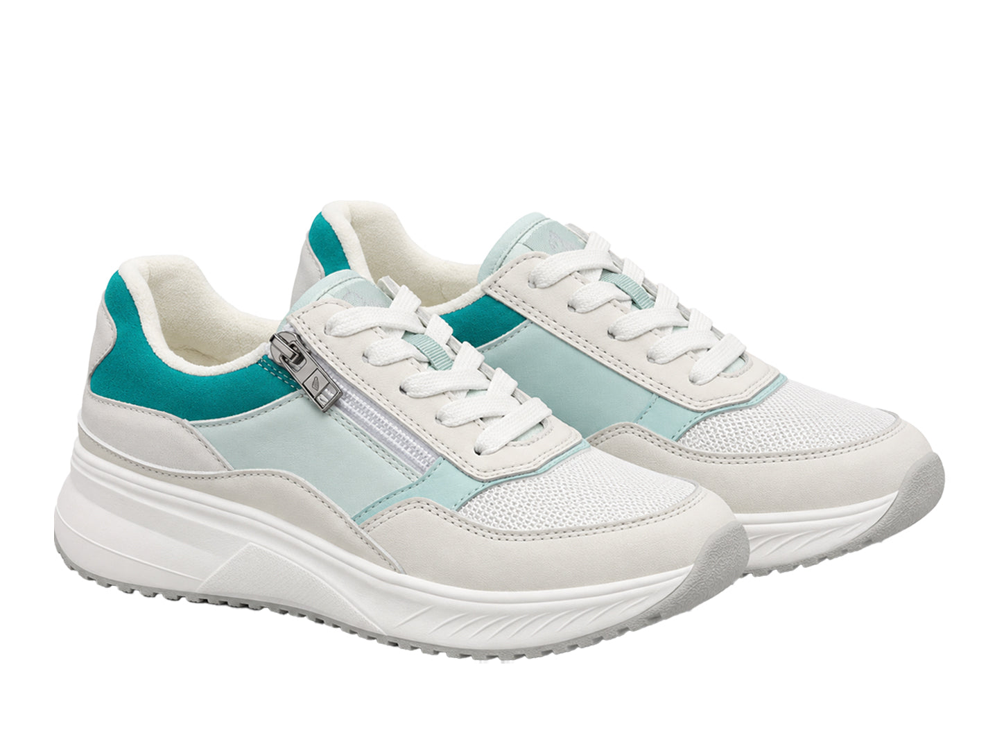 'H-Mara' Zapatilla deportiva para mujer Wide Fit (H) con cordones y cremallera - blanco