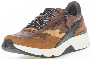 '76.898.44' dames sneaker met rollende veters en rits - Bruin mix - Chaplinshoes'76.898.44' damessneaker met rollende veters en rits - Bruin mixGabor