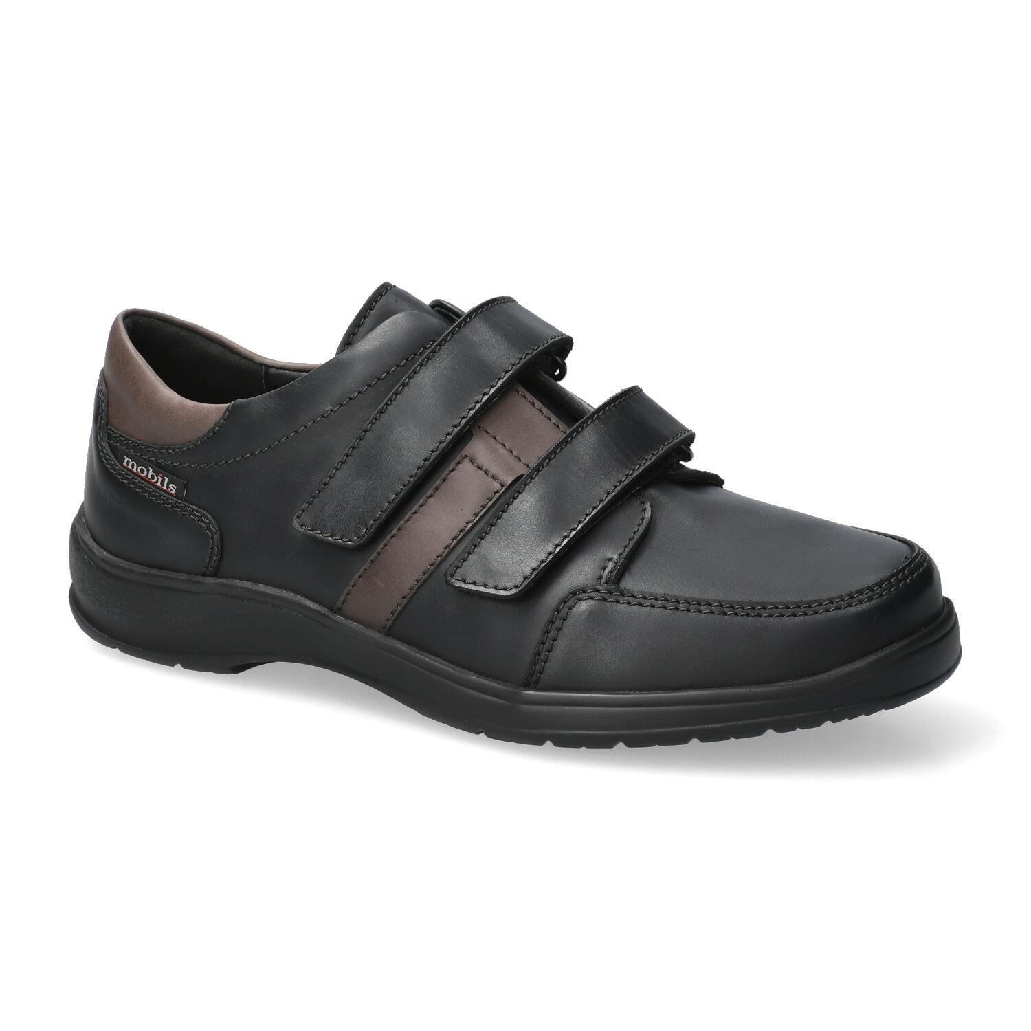 'Eymar' men's wide fit (H) double strap ergonomic shoe - Black