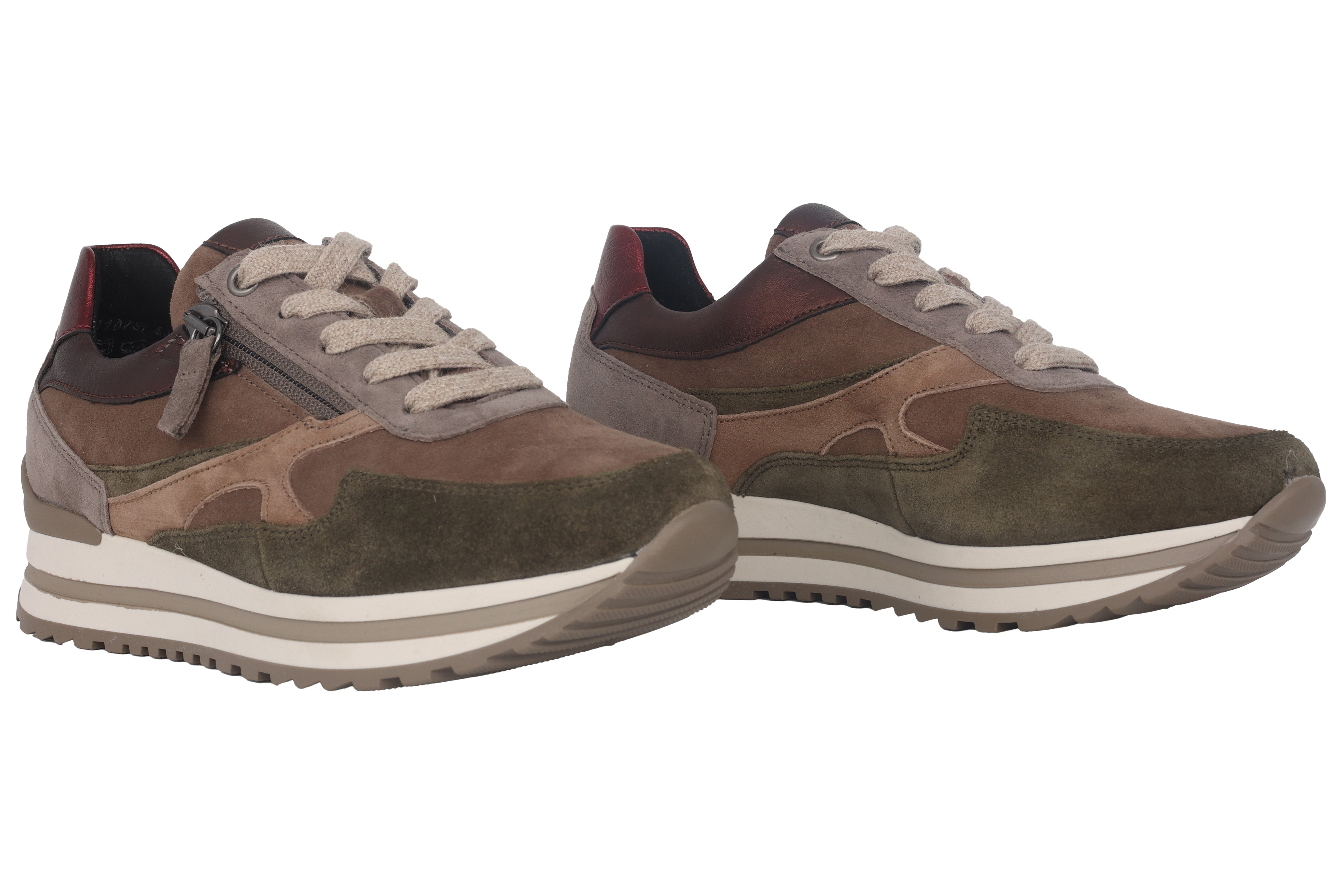 Damen-Schnürschuh „56.526.20“ mit weiter Passform (H) – Braun-Beige-Grün-Mix