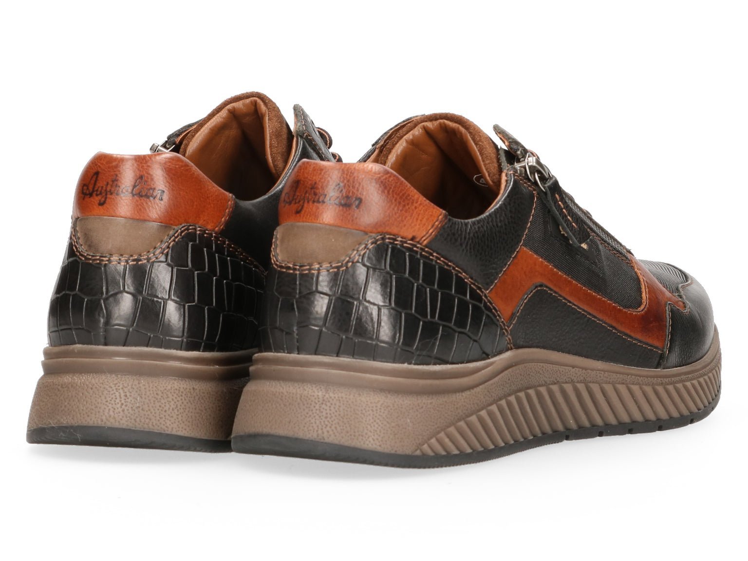 Zapatilla deportiva con cordones y cremallera para hombre 'Hatchback' - Mezcla de coñac negro - ChaplinshoesZapatilla deportiva con cordones y cremallera para hombre 'Hatchback' - Mezcla de coñac negroAustralian