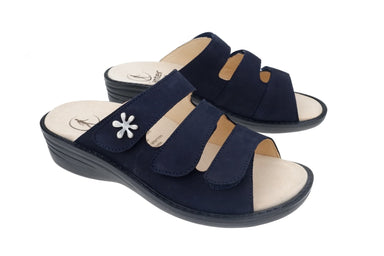 'Hera' women's wide fit (H) strap slide sandal - Dark blue - Chaplinshoes'Hera' women's wide fit (H) strap slide sandal - Dark blueGanter