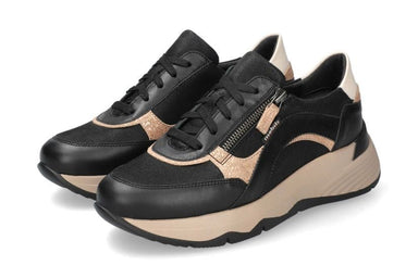Zapatillas deportivas con cordones ergonómicos para mujer 'Laonie' Wide Fit (H) - Cremallera - Negro - Chaplinshoes'Laonie' Zapatillas ergonómicas con cordones y cremallera para mujer de corte ancho (H) - NegroMephisto