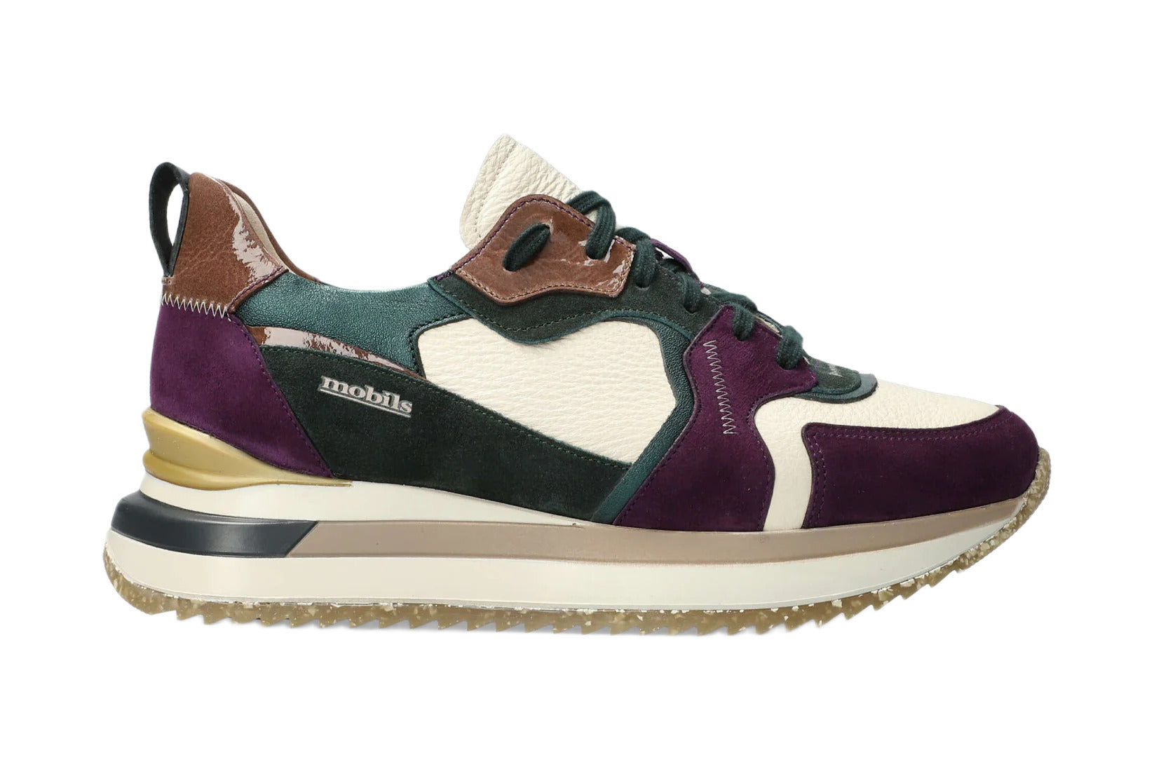 Ergonomischer Damen-Schnürschuh „Janel“ mit weiter Passform (H) – Grün-Lila-Weiß-Mischung