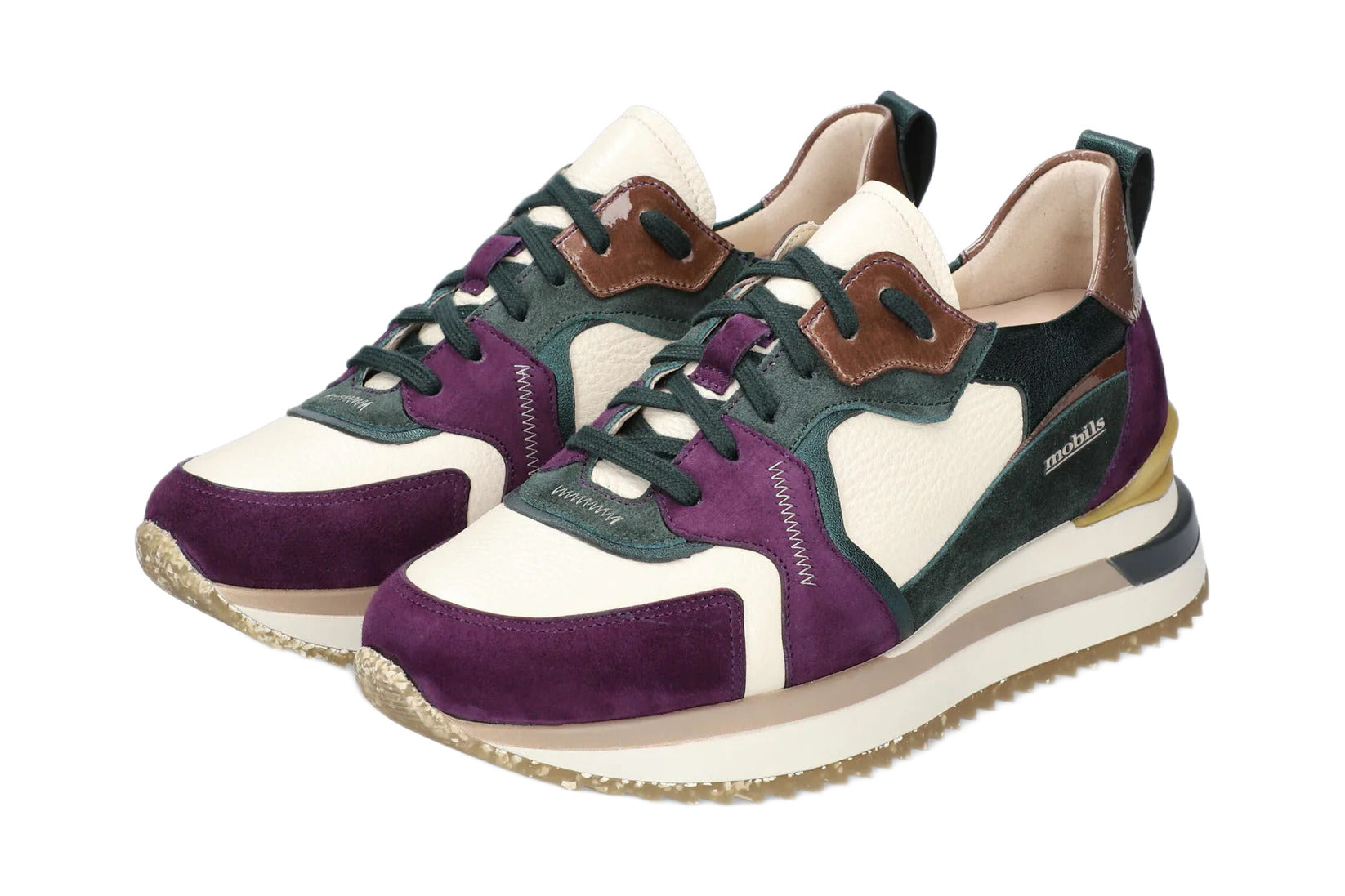 Ergonomischer Damen-Schnürschuh „Janel“ mit weiter Passform (H) – Grün-Lila-Weiß-Mischung