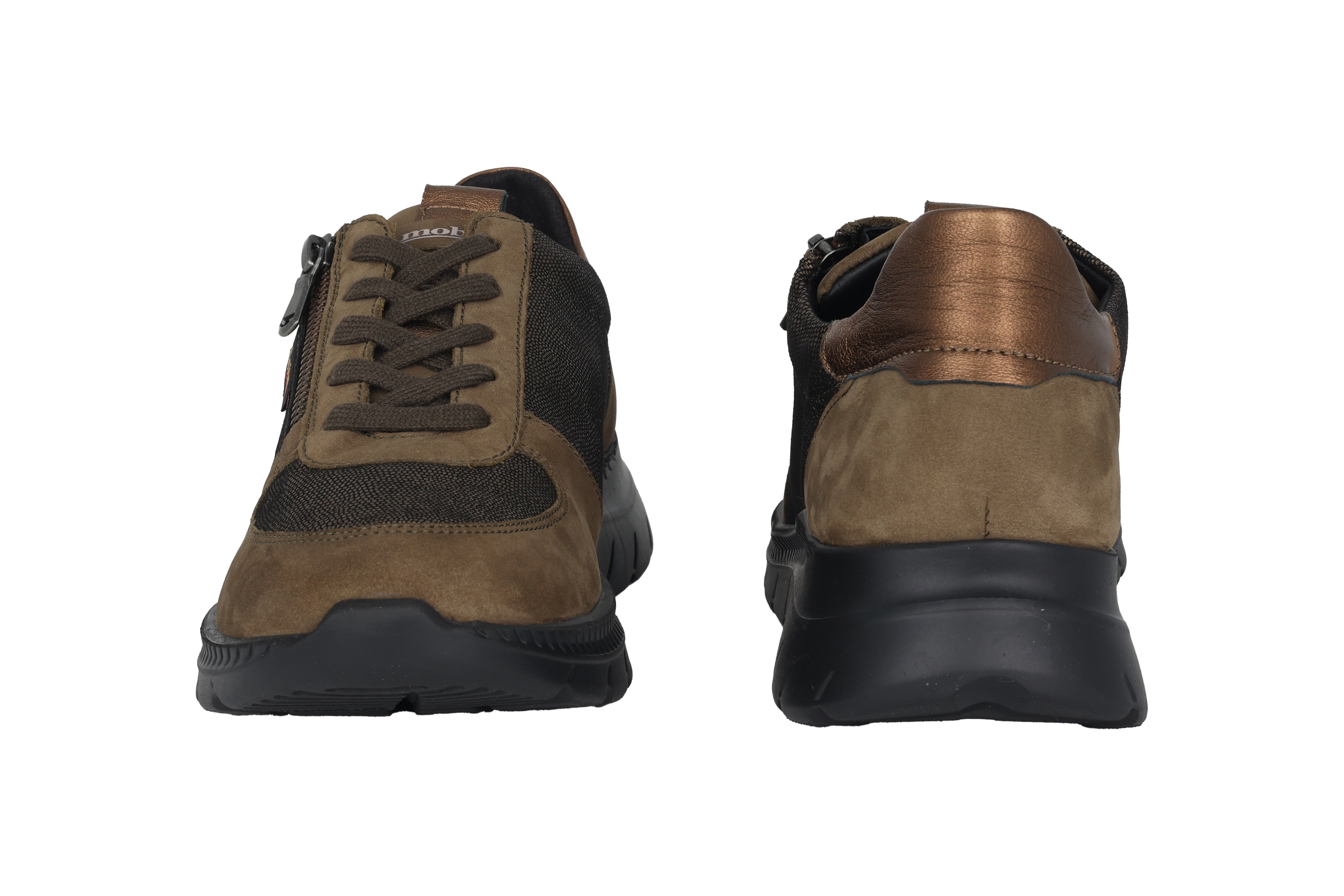 'Ryma' women's wide fit (H) ergonomic lace-zip shoes - Green bronze mix