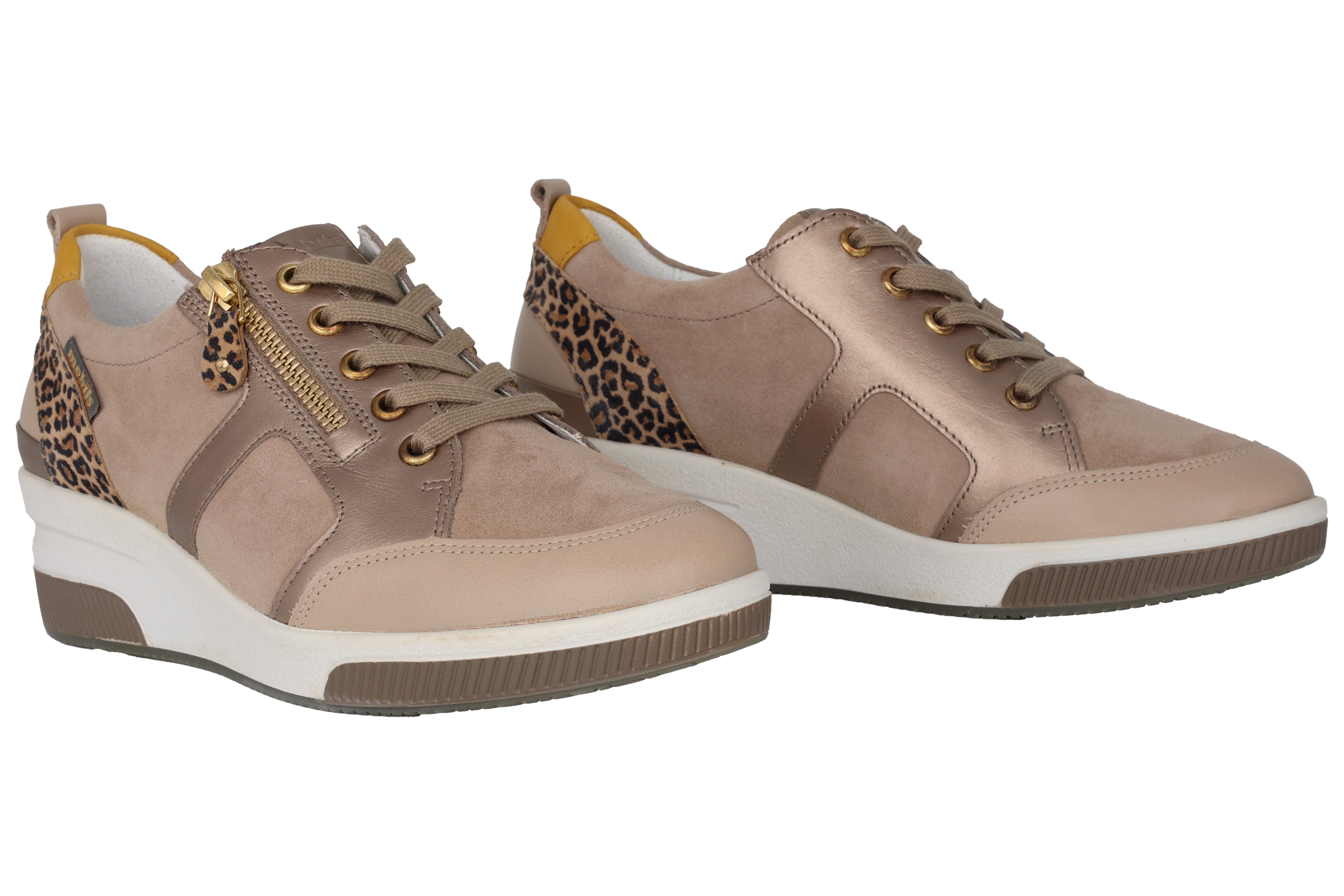 Sneaker Trudie' da donna vestibilità ampia (H) con lacci e zip - Beige