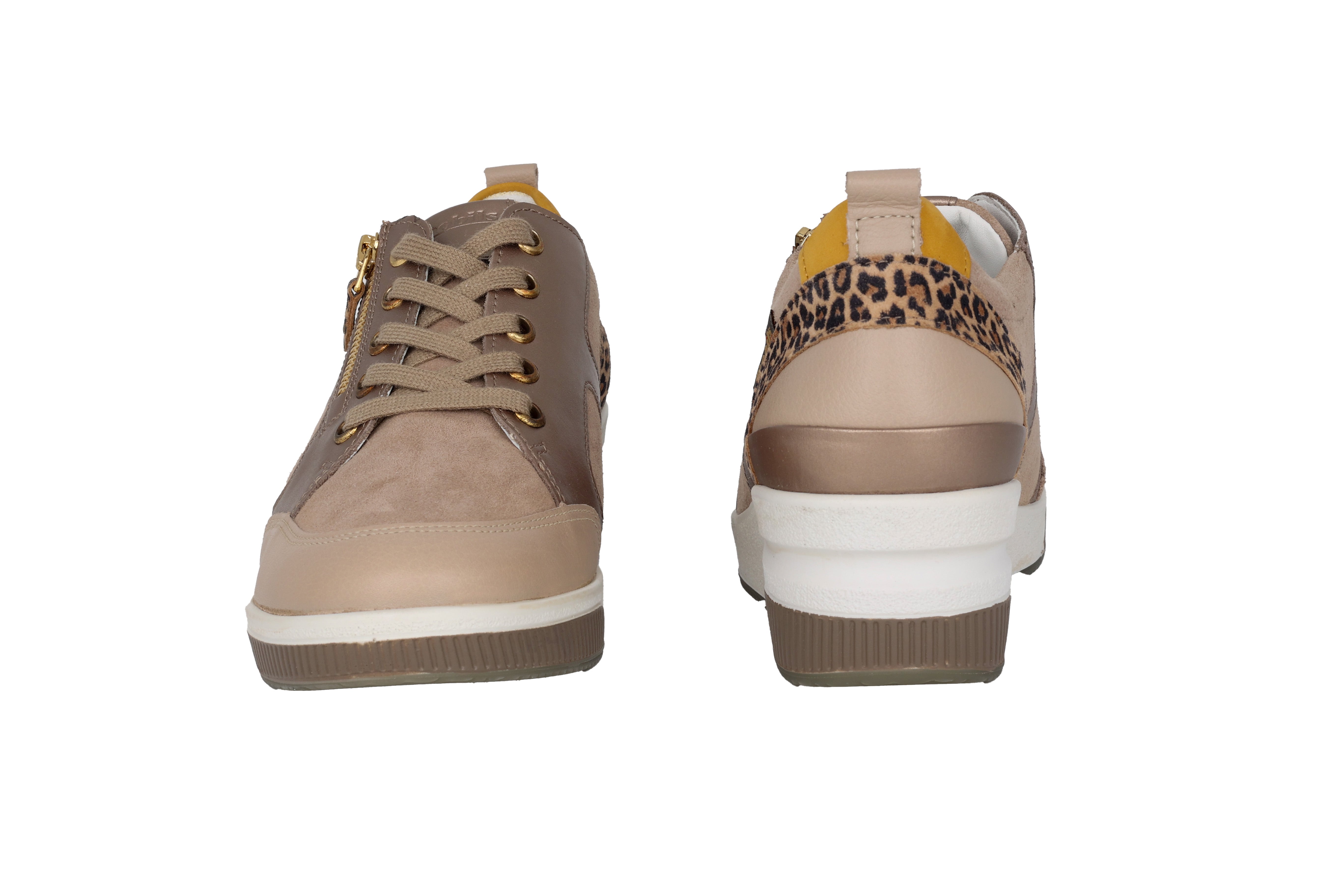 Sneaker Trudie' da donna vestibilità ampia (H) con lacci e zip - Beige