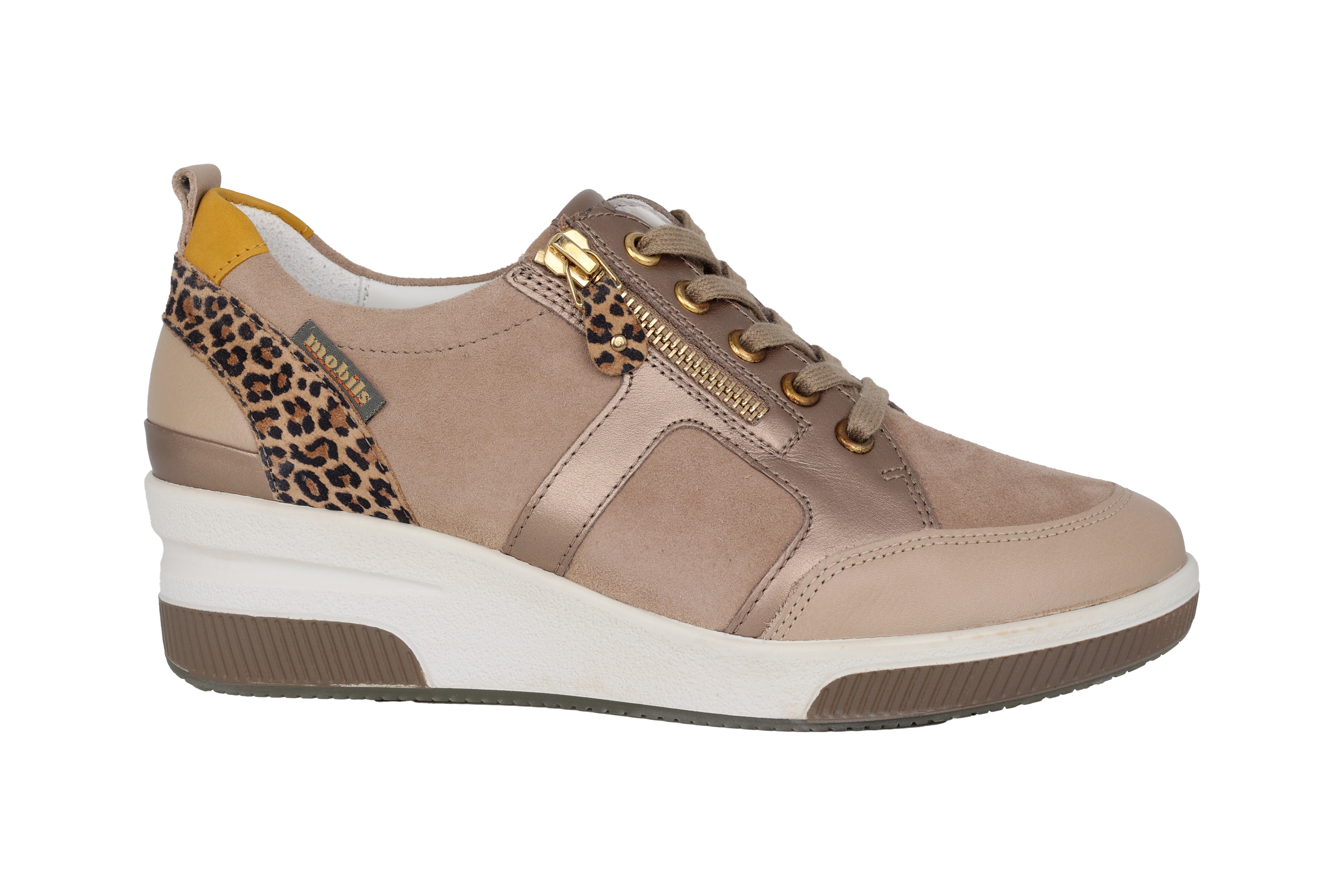 Sneaker Trudie' da donna vestibilità ampia (H) con lacci e zip - Beige