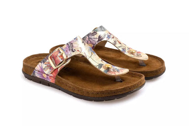 Sandalia con puntera corrediza para mujer 'Rodigo' - estampado de flores doradas - Chaplinshoes'Rodigo' Sandalia con puntera corredera para mujer - estampado de flores doradasRohde