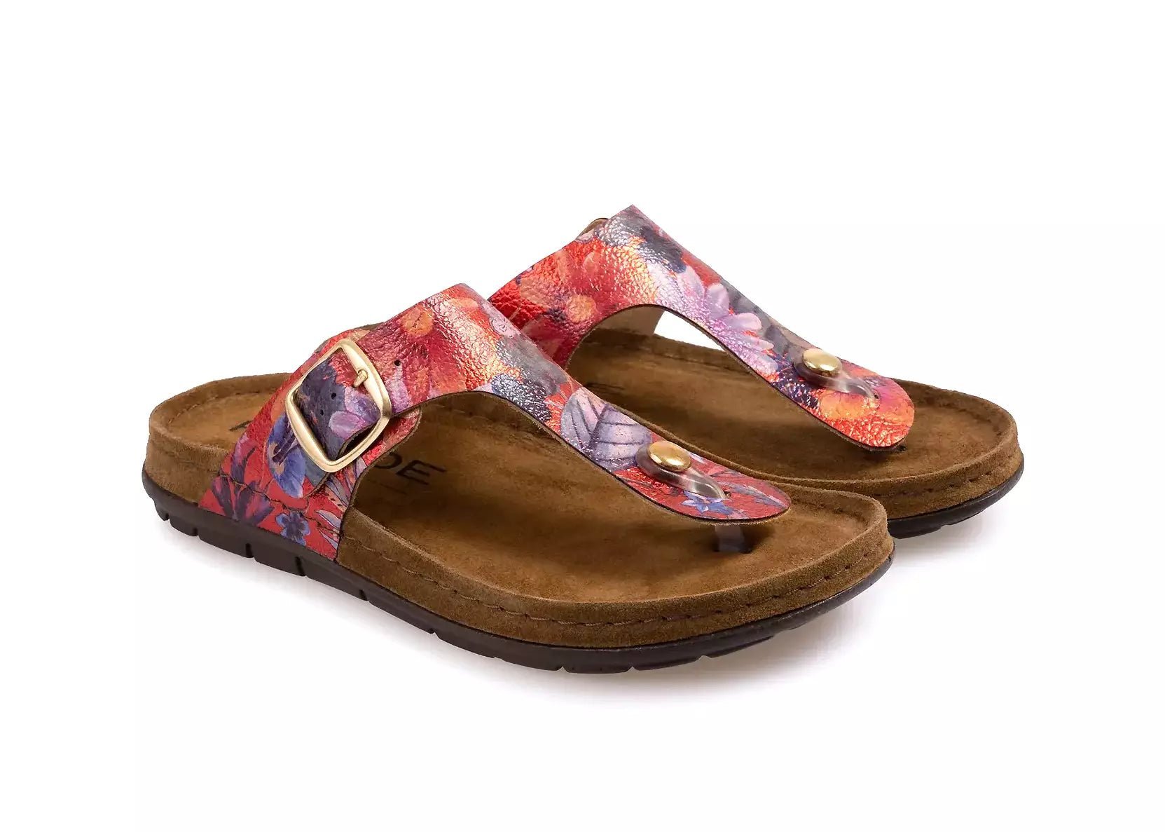 Sandalo da donna con punta scorrevole 'Rodigo' - stampa fiori rossi - ChaplinshoesSandalo con punta scorrevole da donna 'Rodigo' - stampa fiori rossiRohde