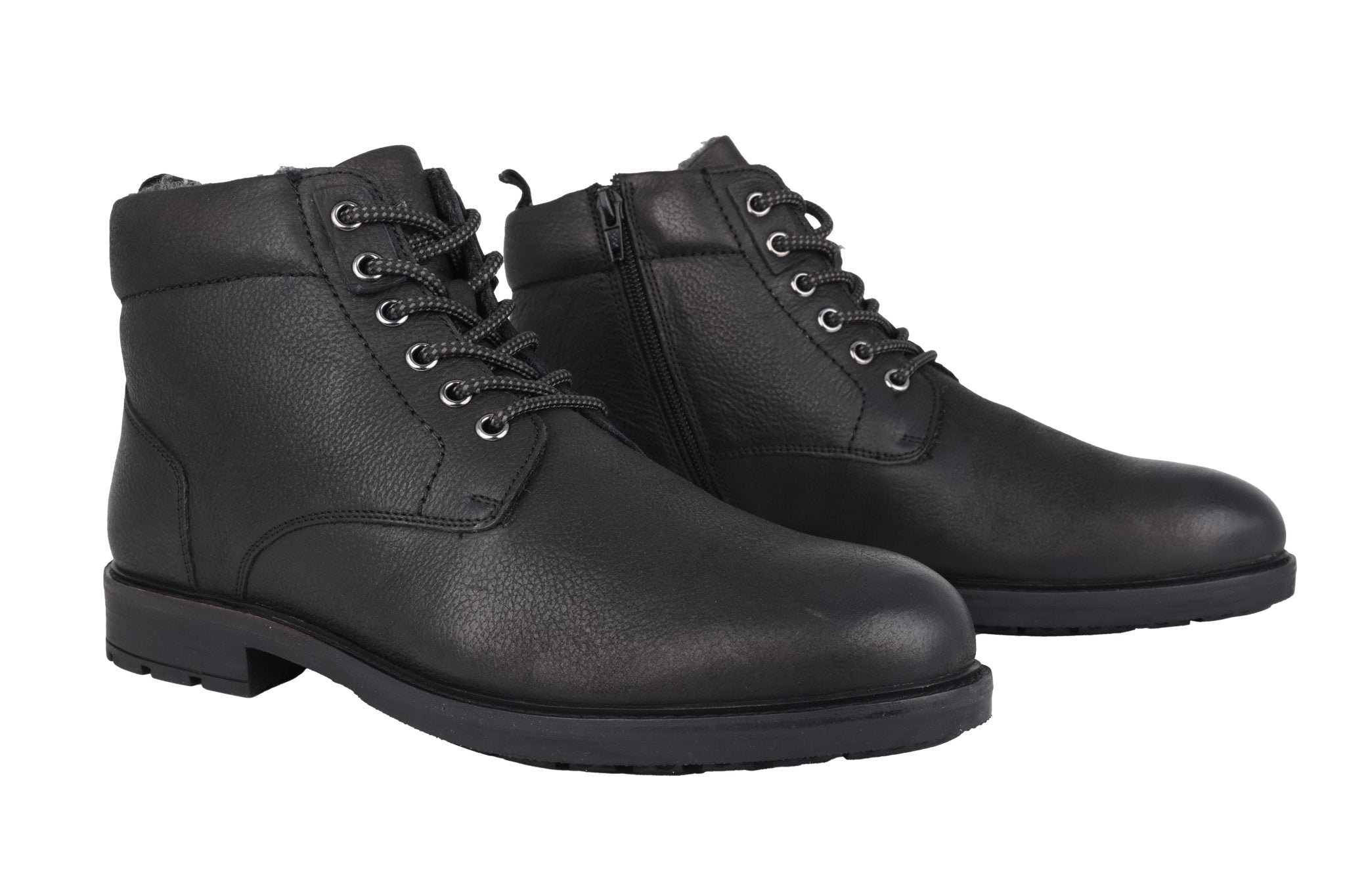 'Toledo' Bota con forro cálido y encaje ancho (H) para hombre - Cremallera - Negro - Chaplinshoes'Toledo' Bota con cremallera y encaje para hombre con forro cálido (H) - BlackAra