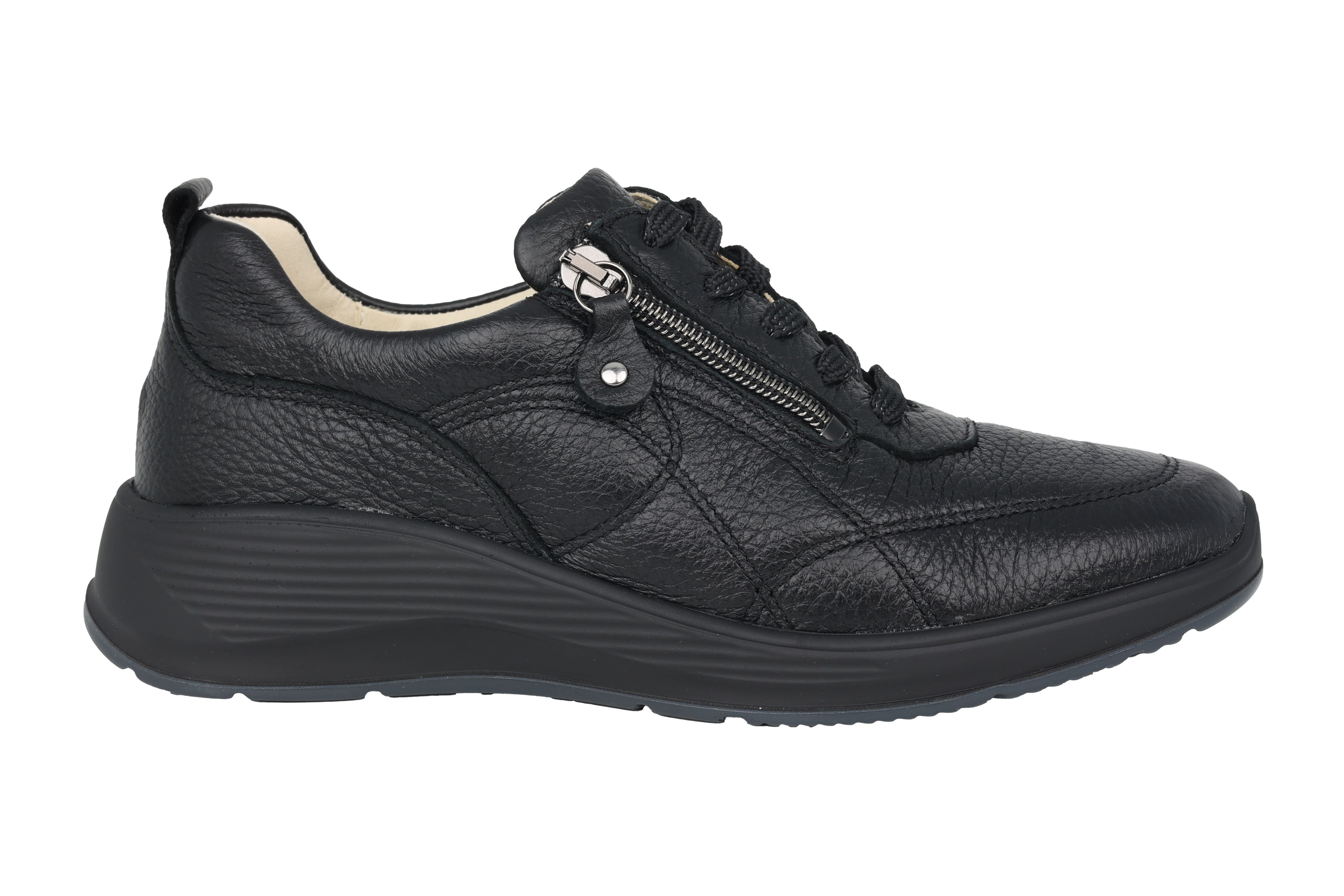 Chaussures à lacets et zips femme 'Kalea' coupe très large (K) - noir