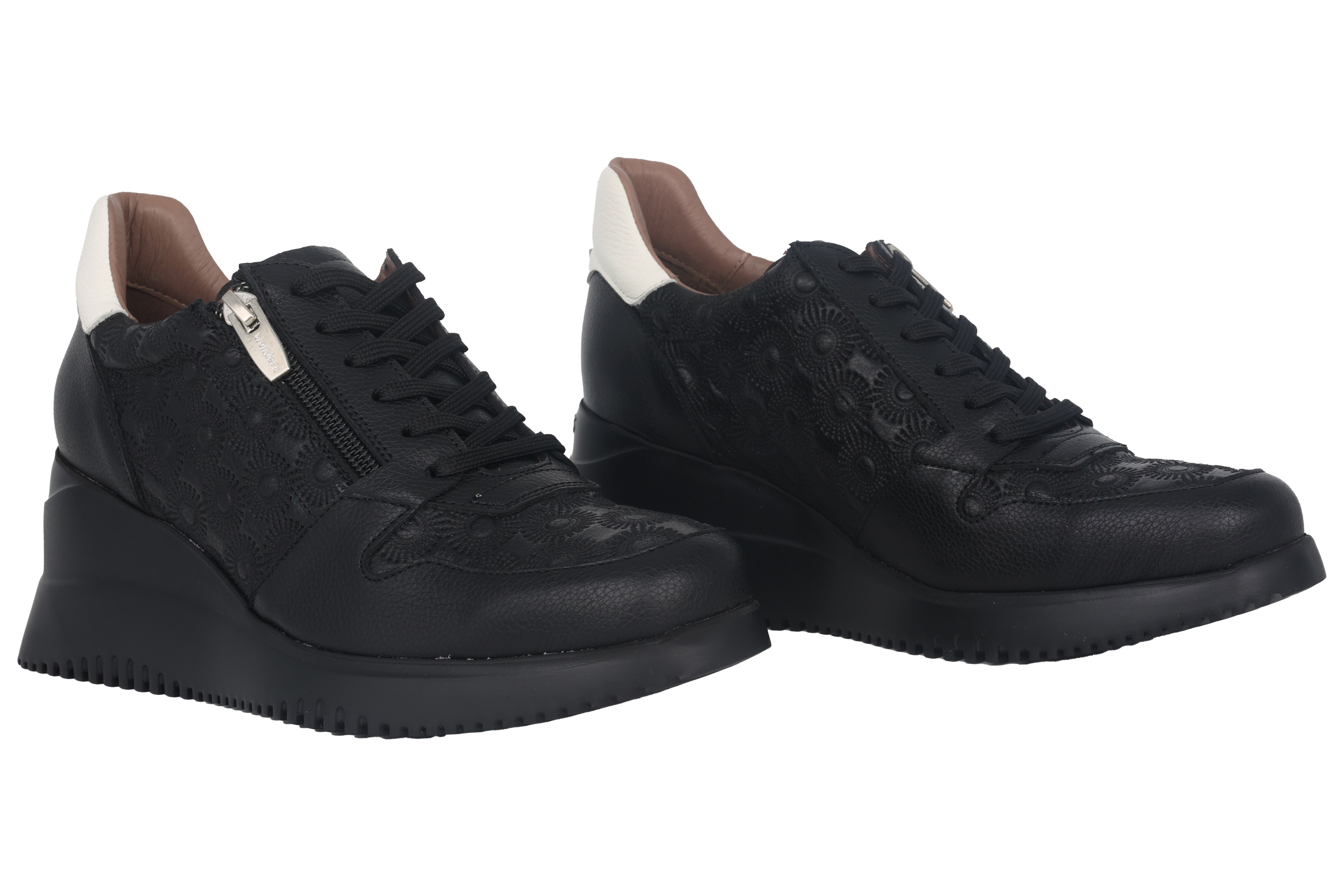 'Rainbow' women's wedge lace-zip sneaker shoes - Black