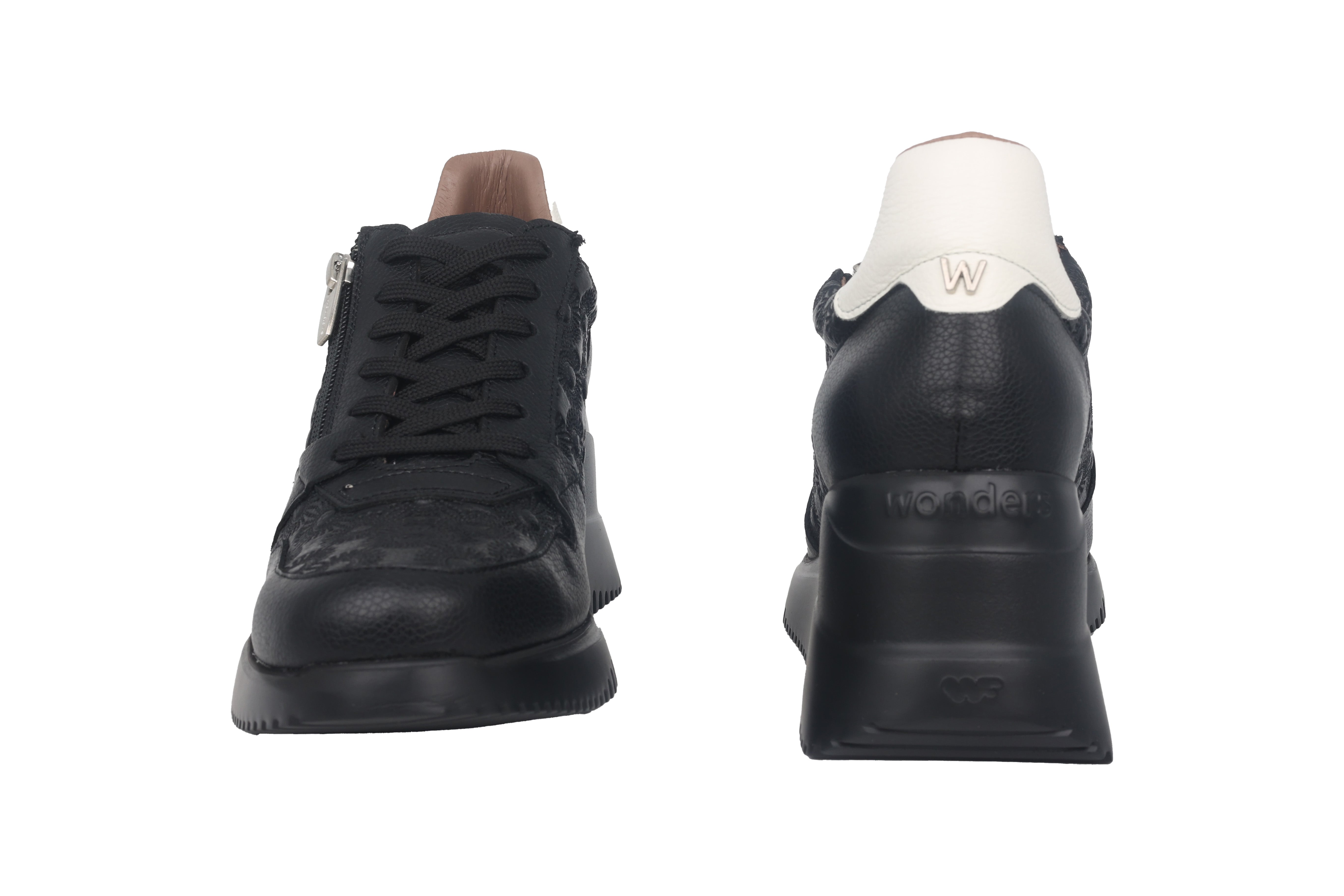 'Rainbow' women's wedge lace-zip sneaker shoes - Black